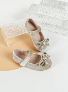 1 Pair New Autumn Bowknot Velvet Flat Ballet Shoes, Comfortable For Girls, Suitable For Wedding, Party, Performance And Outdoor, Infant Shoes