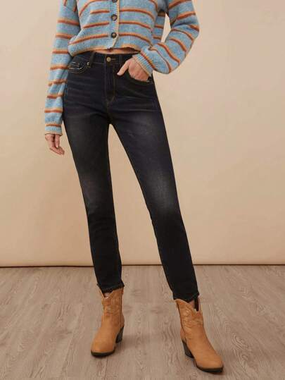 WESTFADE 优质牛仔弹力棉中腰紧身牛仔裤