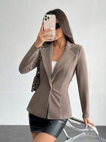 SHEIN PETITE Lapel Neck Single Button Blazer Office Wear Women In Fall/Winter