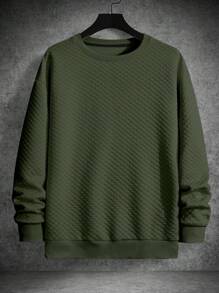 Manfinity Homme Sudadera casual de manga larga de cuello redondo de unicolor para hombres