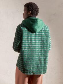 AKNOTIC Party Men's Woven Plaid Casual Hooded Loose Long Sleeve Shirt, Green, Suitable For Autumn/Winter Christmas - Green - View 4