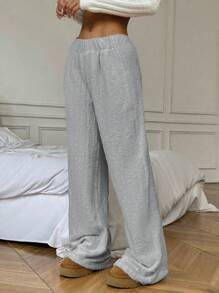 Flirla 1 pieza Pantalones rectos casuales con forro térmico de unicolor para mujer, gruesos para otoño/invierno