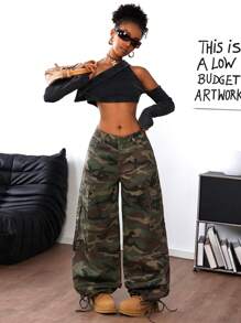 SHEIN ICON Quần Jeans Ống Rộng In Họa Tiết Camo Túi Hộp Cho Nữ, Quần Denim Thời Trang Thường Ngày - Nhiều màu - Xem 6