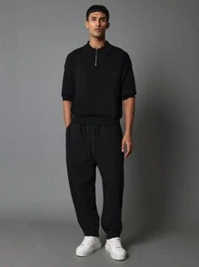 SUMWON Loose Fit Jogger Sweatpants Elastic Ankle - Black - View 3