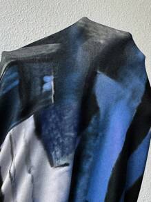 Zolique Đầm ngắn xếp ly cổ đứng in họa tiết toàn thân thời trang dành cho nữ - Màu xanh lam - Xem 4