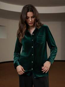 Aveloria Modichic Áo sơ mi cài nút tay dài thanh lịch kiểu Pháp dành cho nữ Áo sơ mi cài nút dành cho nữ thanh lịch dành cho nữ - Màu xanh lá cây đậm - Xem 6
