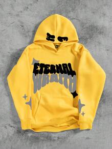 Manfinity EMRG Sudadera con capucha casual de manga larga con estampado de letras para hombres, otoño/invierno - Amarillo - Ver 1