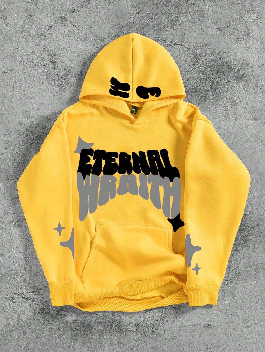 Manfinity EMRG Men's Letter Print Long Sleeve Hooded Casual Sweatshirt, Autumn/Winter - Yellow - View 1