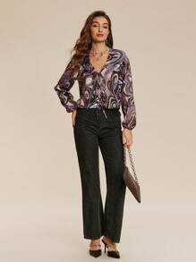 Chiquease Áo cánh rộng tay lỡ in họa tiết đầy đủ cho nữ, thời trang, mùa thu - Nhiều màu - Xem 6