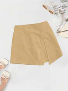 Celure Women Plus Size Solid Color Split Hem Casual Skort, Suitable For Summer Everyday Wear