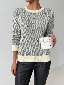 Chiquease Women Casual Everyday Boat Pattern Crew Neck Sweater, Autumn/Winter