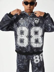 SHEIN Bộ 2 món cho bé trai tuổi teen, gồm áo hoodie và quần nỉ in hình. - màu đen - Xem 3