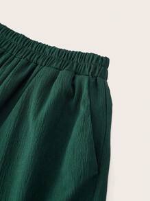 SHEIN LUNE Quần ống rộng lưng thun co giãn màu trơn thời trang thường ngày cho nữ - màu xanh lá - Xem 3