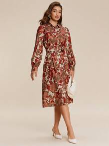 Chiquease Women Floral Print Button Front Shirt Dress, Elegant Autumn Dress