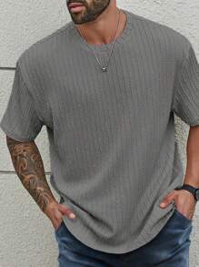 Manfinity Homme Plus Size Men's Casual Crew Neck Short Sleeve T-Shirt - Grey - View 4