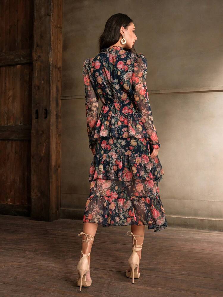 Robe mi-longue élégante à imprimé floral d'été pour femmes, tenue maxi pour femmes