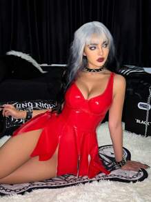 1 件女士腰部收紧无袖性感吊带裙，夏季 - 紅色 - 查看 2