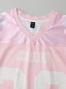 ROMWE MEN Street Life Áo thun bóng rổ nam tay dài, áo thun thể thao có lớp vải lưới nối - Hồng - Xem 4