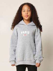 SUMWON Tween Girls Everyday Regular Fit Overhead Paris Graphic Print Hoodie And Legging 2 Piece Set - Grey - View 3
