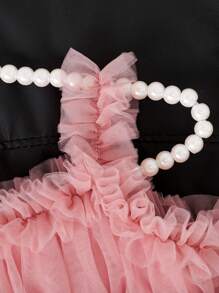 SHEIN Baby Girl Newborn Plain Color Ruffle Hem Wide Strap Casual Dress - Watermelon Pink - View 4