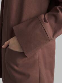 Ontre Set de 2 piezas para mujer de chaqueta y falda casuales de lino de unicolor con doble bolsillo - Camel - Ver 4