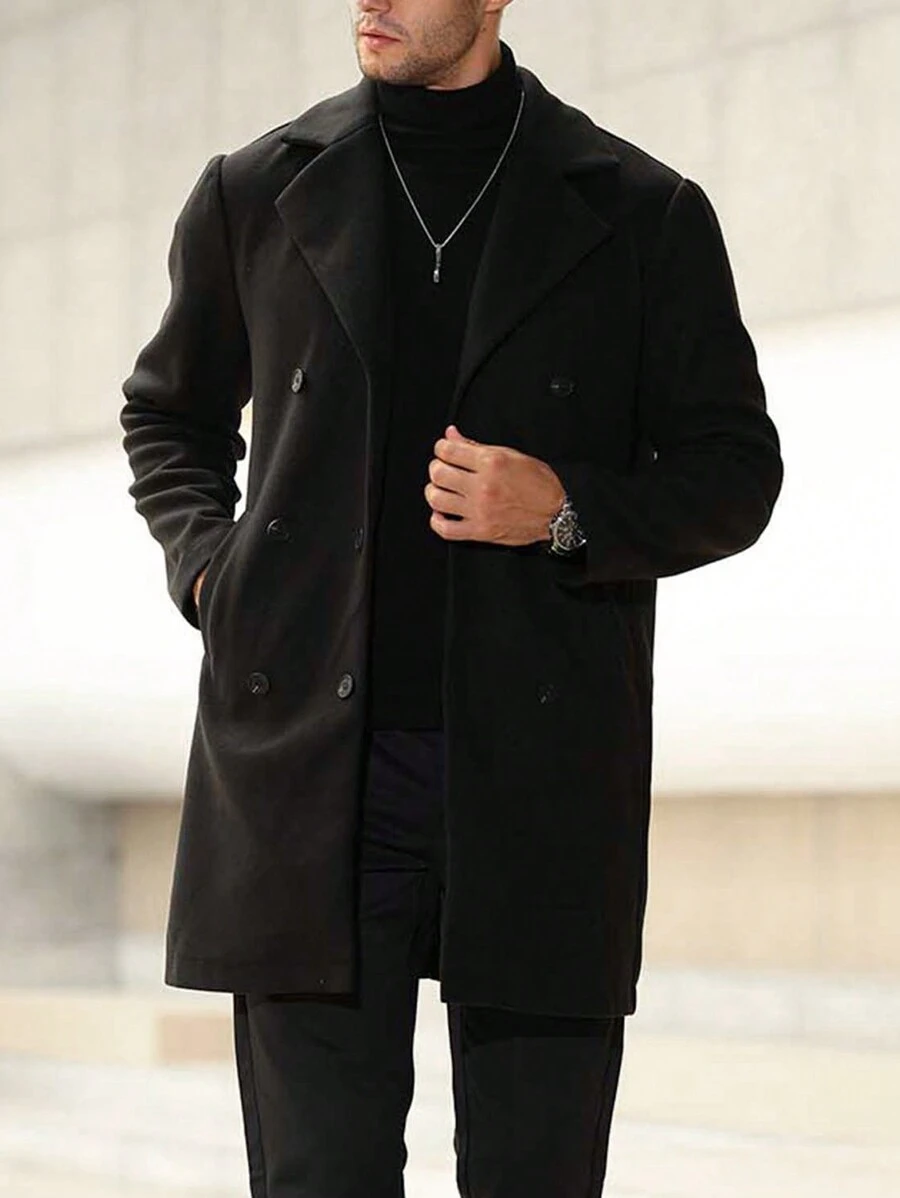 Manfinity Homme Áo khoác nam cổ ve dài tay cài nút phía trước đơn sắc thường ngày - màu đen - Xem 1