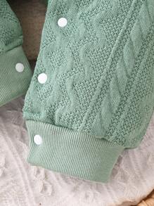 SHEIN Baby Boy Casual Cute Embroidered Cartoon Bear Pattern Textured Jumpsuit, Spring & Autumn - Green - View 8