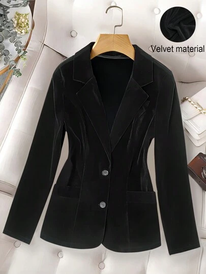 Franclia 1pc Women's Velvet Single-Breasted Casual Blazer Fall Cloth For Women