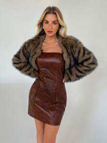 Aloruh Women's Vintage Style PU Leather Fitted Bandeau Mini Dress - Brown - View 5