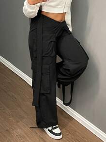 Slaydiva 2024 Herfst/Winter Nieuwe Aankomst Casual Streetwear Cargo Broek, V-vormige Tailleband Met Dubbele Zakken Wijde Broek