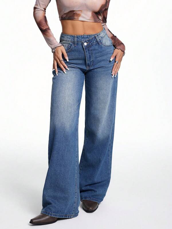 SHEIN EZwear Street Style Loose Fit Mid-Rise Women'S Jeans