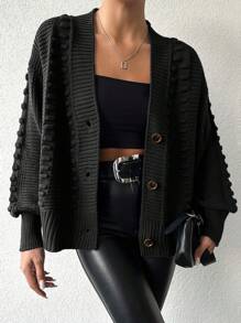 SHEIN Women's Solid Color Dropped Shoulder Long Sleeve Loose Cardigan, Casual For Autumn/Winter - Hitam - View 6