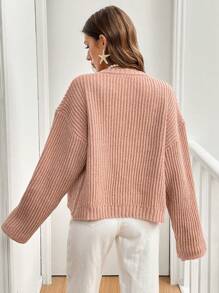 SHEIN Frenchy Women's Solid Color Front Button Closure Long Sleeve Casual Top Winter Pink