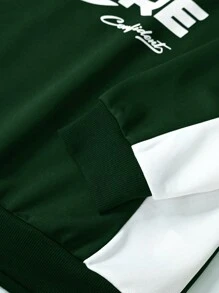 Manfinity EMRG Men's Casual Race Car Inspired Letter Print Color Block Raglan Sleeve Pullover Sweatshirt, Spring/Autumn - Dark Green - View 4