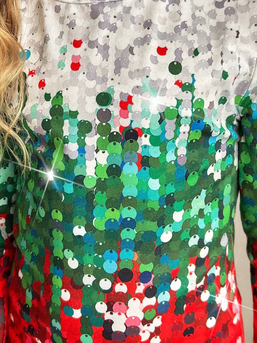 Young Girl's AntiSequin Effect Printed Dresst, Suitable For Christmas