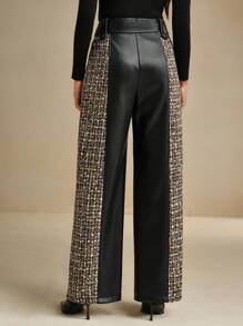 Anewsta Pantalones rectos de ajuste delgado con parches de piel y ED para mujer, otoño/invierno