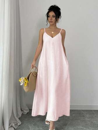 Rafferiza Kvinnors casual justerbara remmar lösa utsvängda mellanlång klänning maxi-outfit för kvinnor