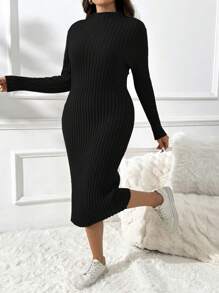 SHEIN Essnce Váy len co giãn ấm áp thoải mái thường ngày cổ giả cỡ lớn cho mùa đông - màu đen - Xem 7