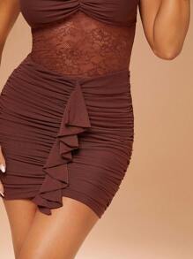 Hauture Mock Neck Lace Dress With Ruching Detail