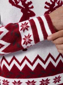 Manfinity Hypemode Men Winter Christmas Geo & Elk Pattern Casual Long Sleeve Graphic Color Block Sweater, For Party, Friends