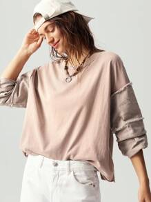 Bohemela Women's Casual Solid Color Crew Neck Dropped Shoulder Long Sleeve Loose Fit Sweatshirt - Multicolor - View 2