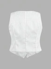 SHEIN EZwear Women's Striped Woven Vest - White - View 2