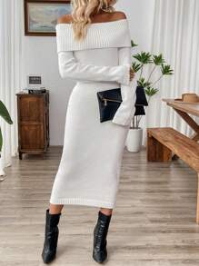 Chiquease 1 chiếc váy len dệt kim hở vai thanh lịch dành cho nữ - Màu be - Xem 4