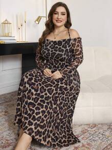 Modelyn 女士露背露肩弹力网眼豹纹紧身大码连衣裙长款女士装长款晚礼服 - 彩色 - 查看 5