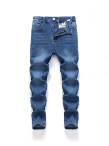 Jeans casuales de cintura elástica con lavado medio para niños preadolescentes