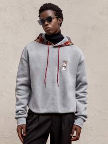 AKNOTIC Party 圣诞节男士针织超大落肩休闲套头连帽衫，配以彩色图案印花，适合秋冬季、圣诞节、新年、雪人、格子、卡通图案 - 灰色 - 查看 6