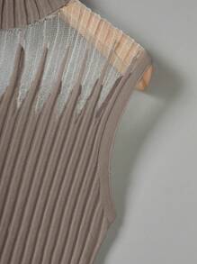 Franclia Women Ribbed Sleeveless Fitted Knit Top, Autumn - Camel - View 3