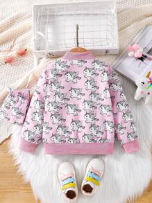 SHEIN Young Girl 4-7 Years Old Girls' Purple Jacket With Cute Pegasus Pattern, Lively And Charming. - Purple - View 2