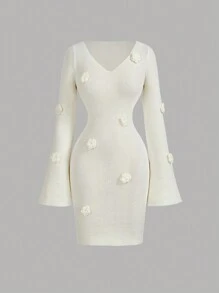 SHEIN MOD Plus Size Sweater Dress For Women, Dress,Fall Women Outfits,Warm Clothes,Thermal,Holiday Dress,Elegant Dress,, Party Dress,New Year,Valentine - Apricot - View 1