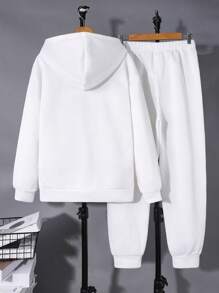 SHEIN TeenBoys 2 bộ quần áo thể thao thường ngày đường phố thoải mái đa năng ấm áp siêu tiết kiệm chi phí in chữ graffiti có mũ trùm đầu dệt kim quần nỉ bộ quần áo trở lại trường; trang phục mùa thu; quần áo bé trai tuổi teen; áo khoác mùa thu; trang phục mùa thu thu/đông - trắng - Xem 2